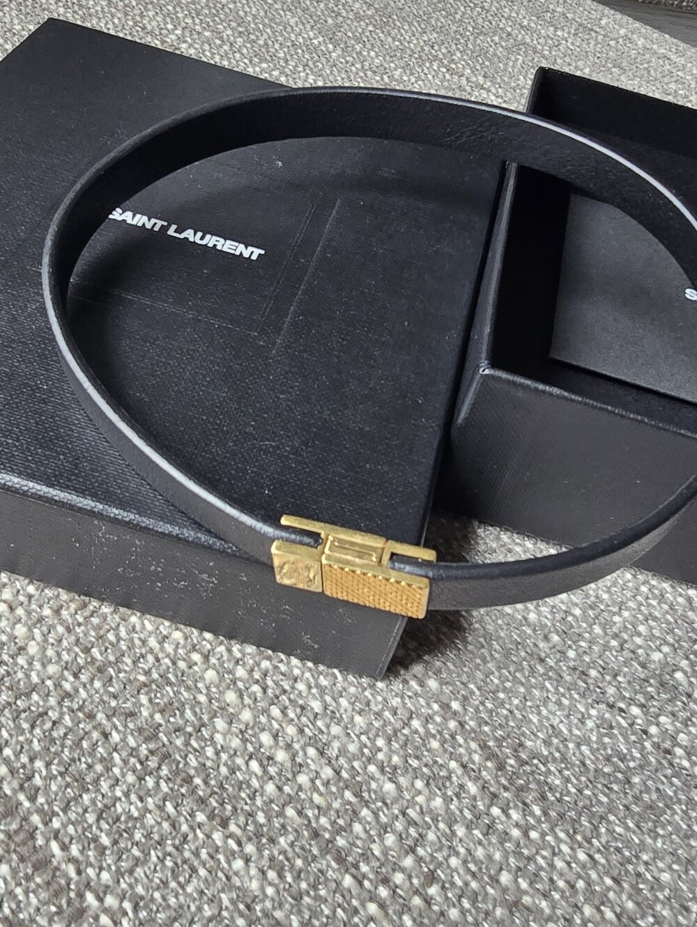 Authentic Saint Laurent Black Leather Bracelet/choker with Gold Textured Buckle